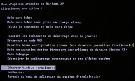 Mode sans échec « dernière bonne configuration connue »