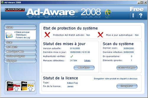 /></center><br/><br/>Pour lancer la vérification de votre PC, cliquez sur le bouton <strong>Lancer l’analyse</strong> à droite de l’interface.<br/><br/>Plusieurs modes d’examen sont disponibles :<br/><br/>– « analyse astucieuse » qui est une vérification rapide du système<br/>– « analyse complète » plus long mais plus sur<br/>– « analyse personnalisée » avec sélection des lecteurs/dossiers (cette option vous permet d’examiner certains lecteurs ou dossiers de votre disque)<br/><br/><center><img src=