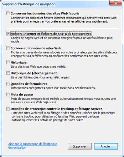 effacer fichiers internet temporaires ie