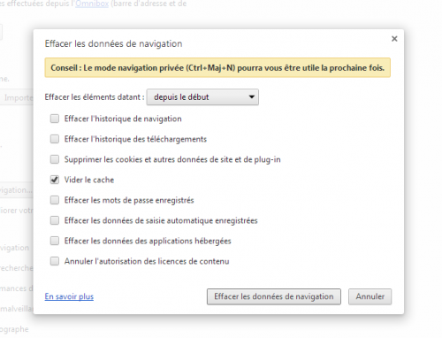 vider le cache chrome