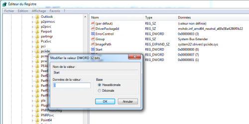 modifier la clé de registre pciide