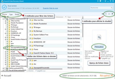 Résultats EaseUS Data Recovery Wizard Free